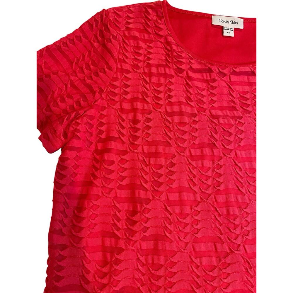 Calvin Klein Ribbed Ribbon Short Sleeve Lined Top Red Large - Picture 4 of 12
